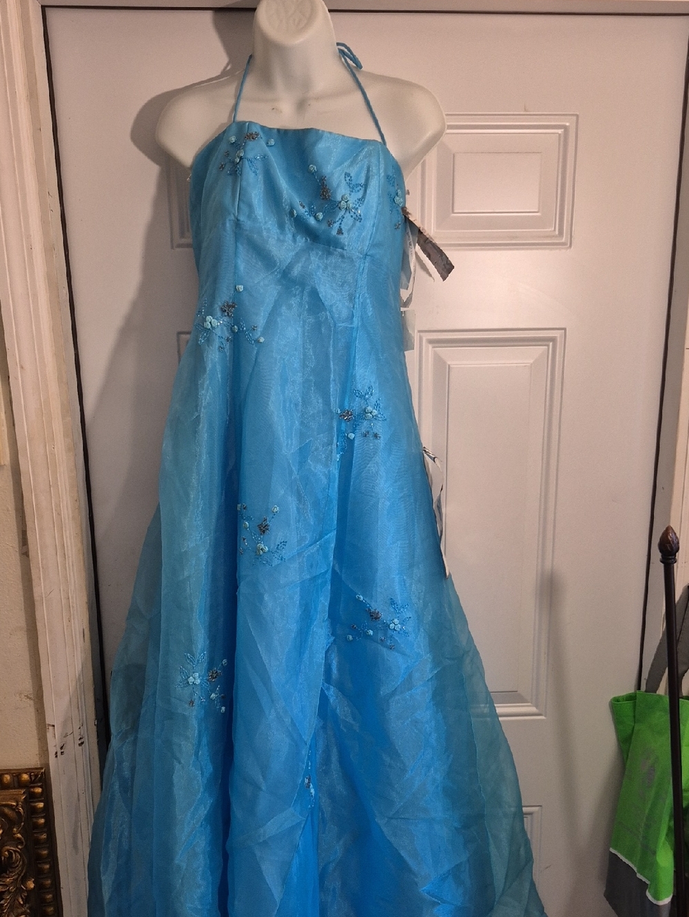 Blue Halter Flower-Embellished Kids Dress